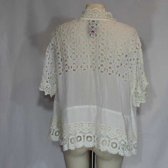 Johnny Was White Eyelet Crochet Cupra Ultra Light Jacket Topper Sz Small - Picture 4 of 9